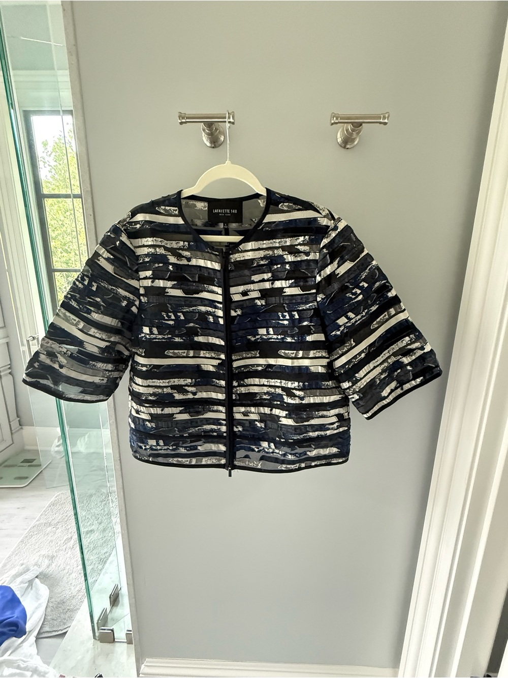 Lafayette 148 New York Navy and White Abstract Blazer